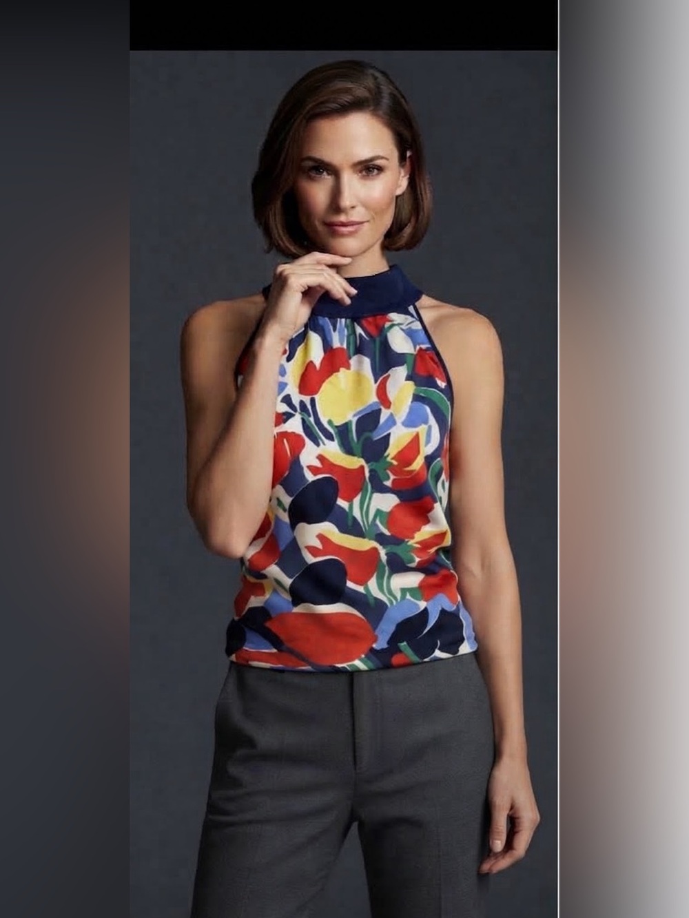 Lauren Ralph Lauren Women's Silk Blend Halter Top Floral Print Mock Neck Size L